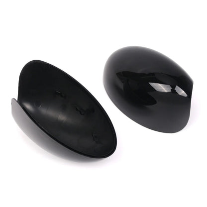 Set of 2 Black Carbon Clip-on Mirror Cover Caps for BMW Mini Cooper (2000–2008)