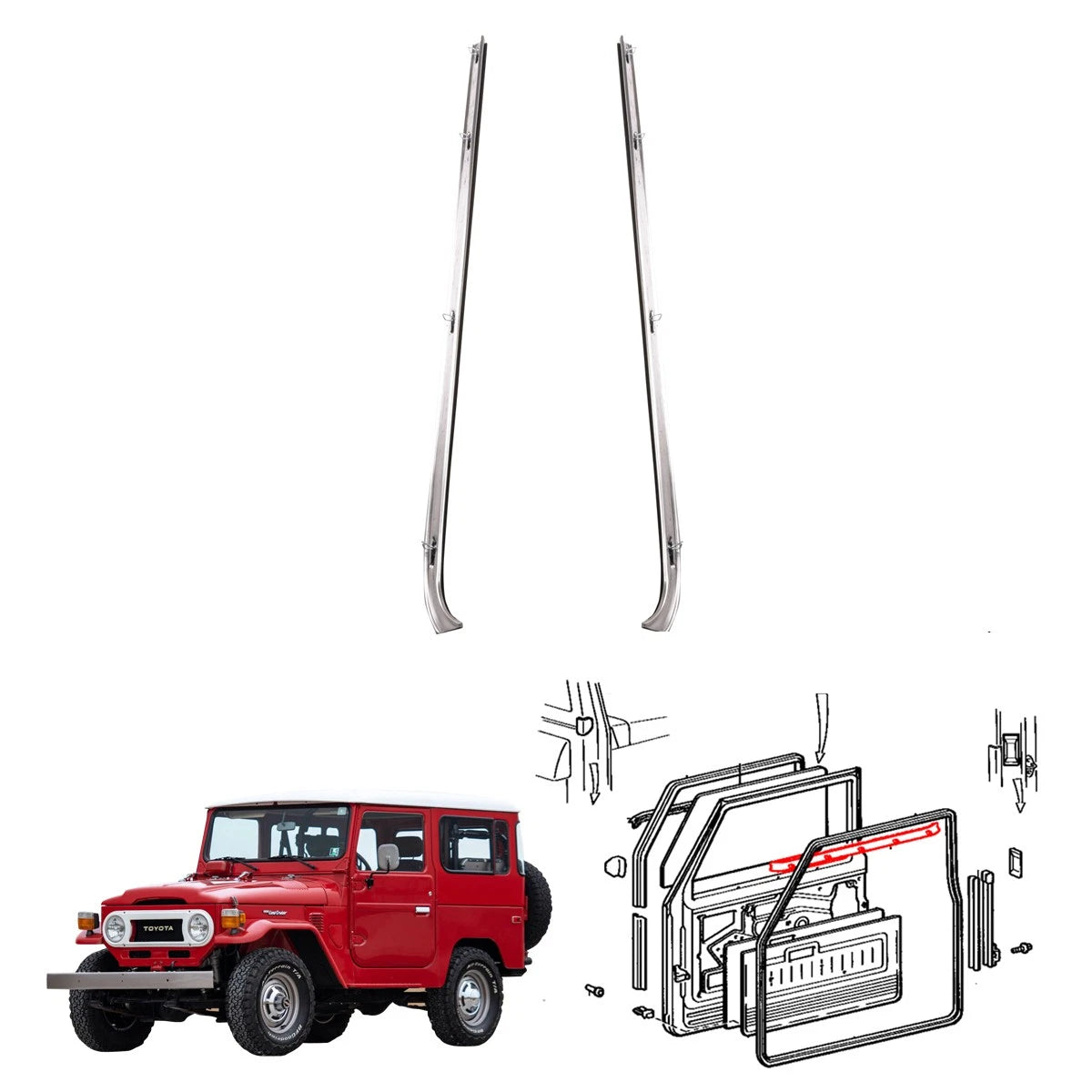 Front Door Glass Inner Weatherstrip for Toyota Land Cruiser BJ46 FJ43 HJ45