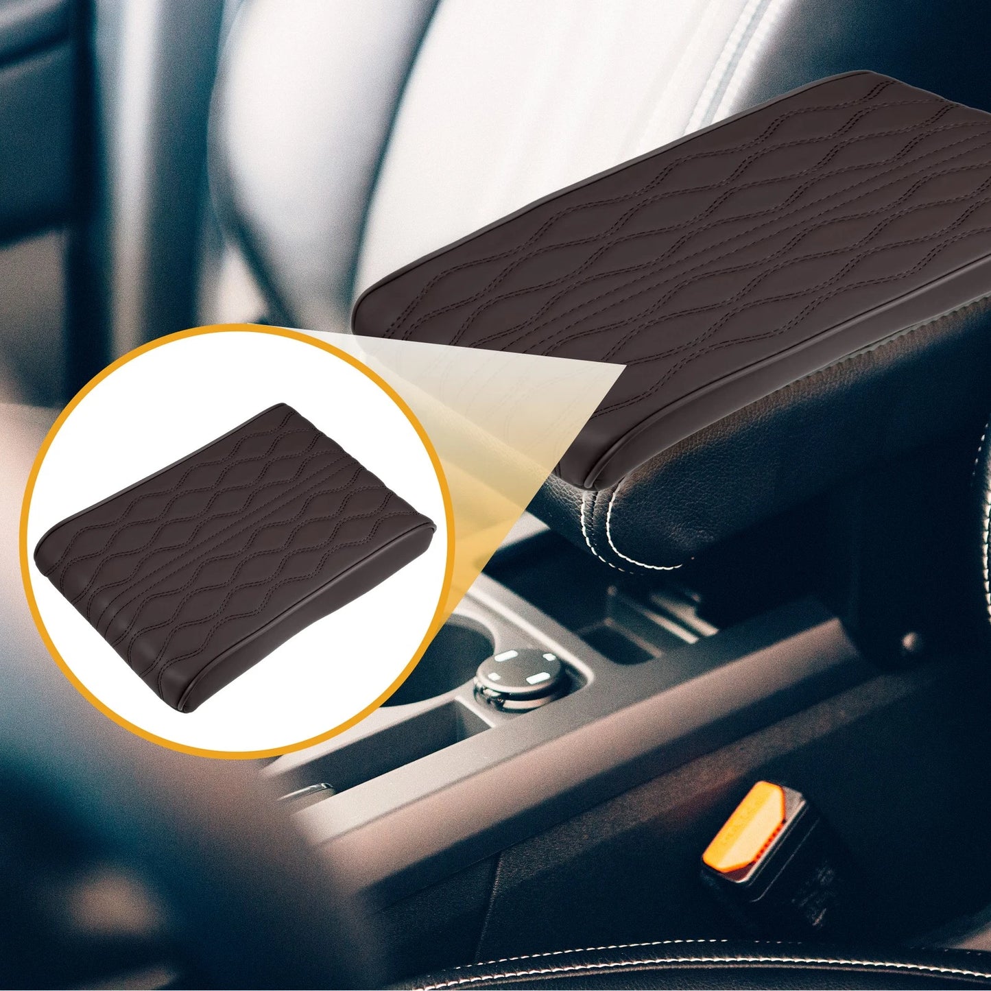 Universal Car Armrest Box Pads Coffee Color Wavy Pattern (12.20"x8.27"x1.97")