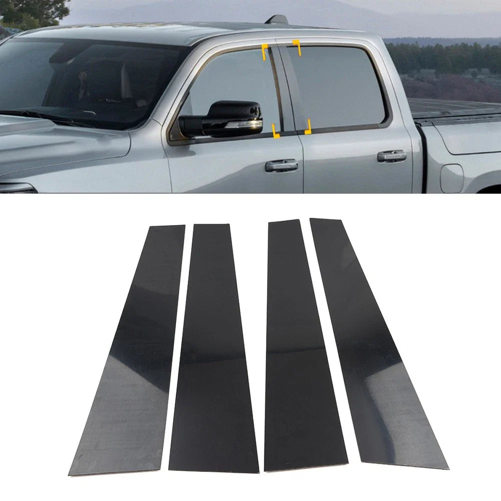 Pillar Post Set Door Window Trim Covers Gloss Black for Dodge Ram 1500 (19-24)