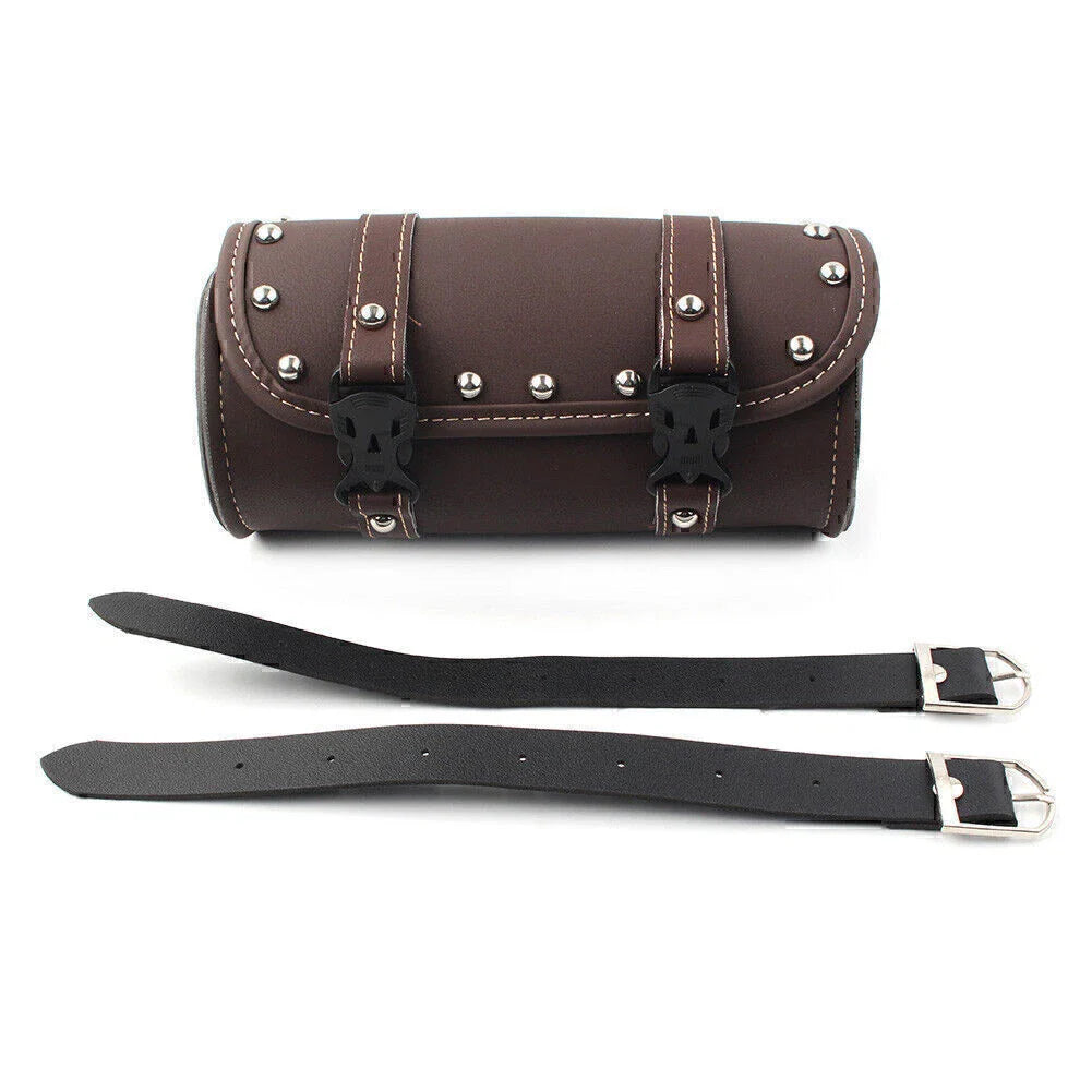 Mini Retro PU Leather Tool Bag for Motorcycle Handlebar Sissy Bar Saddlebag