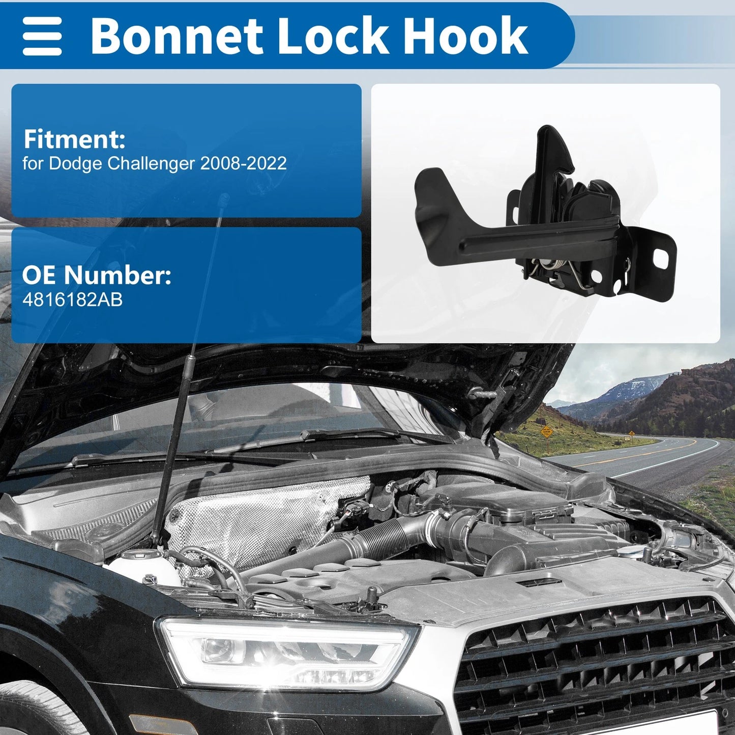 Hood Latch Assembly for Dodge Challenger (2008–2022) No. 4816182AB