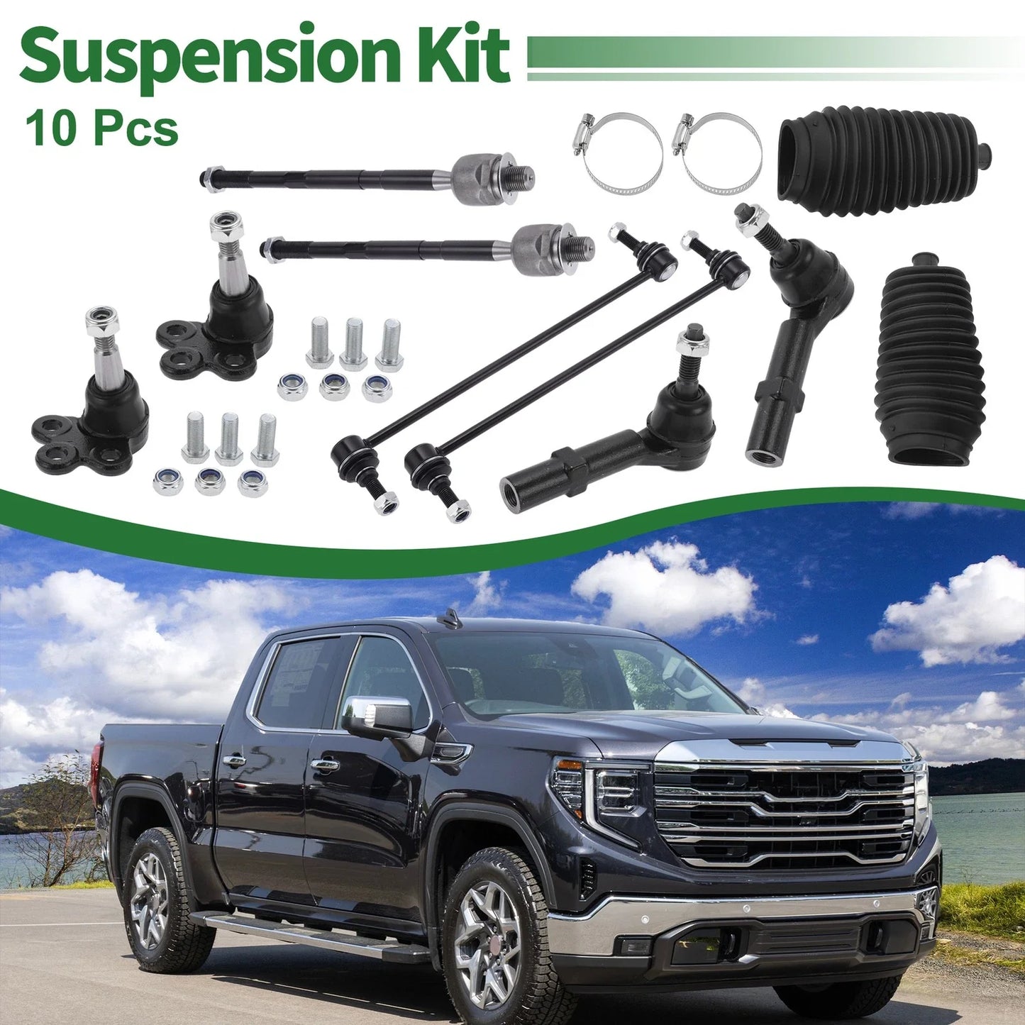 10 x Front Suspension Kit Tie Rod Ends & Sway Bar Links for GMC