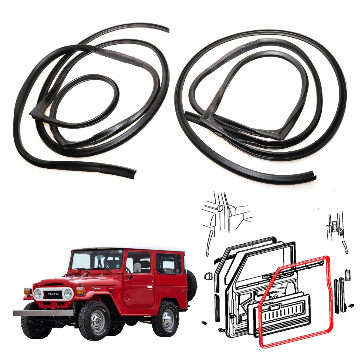Front Door Weatherstrip Set for Toyota Land Cruiser J40 BJ43 BJ46 FJ40 HJ45 HJ47