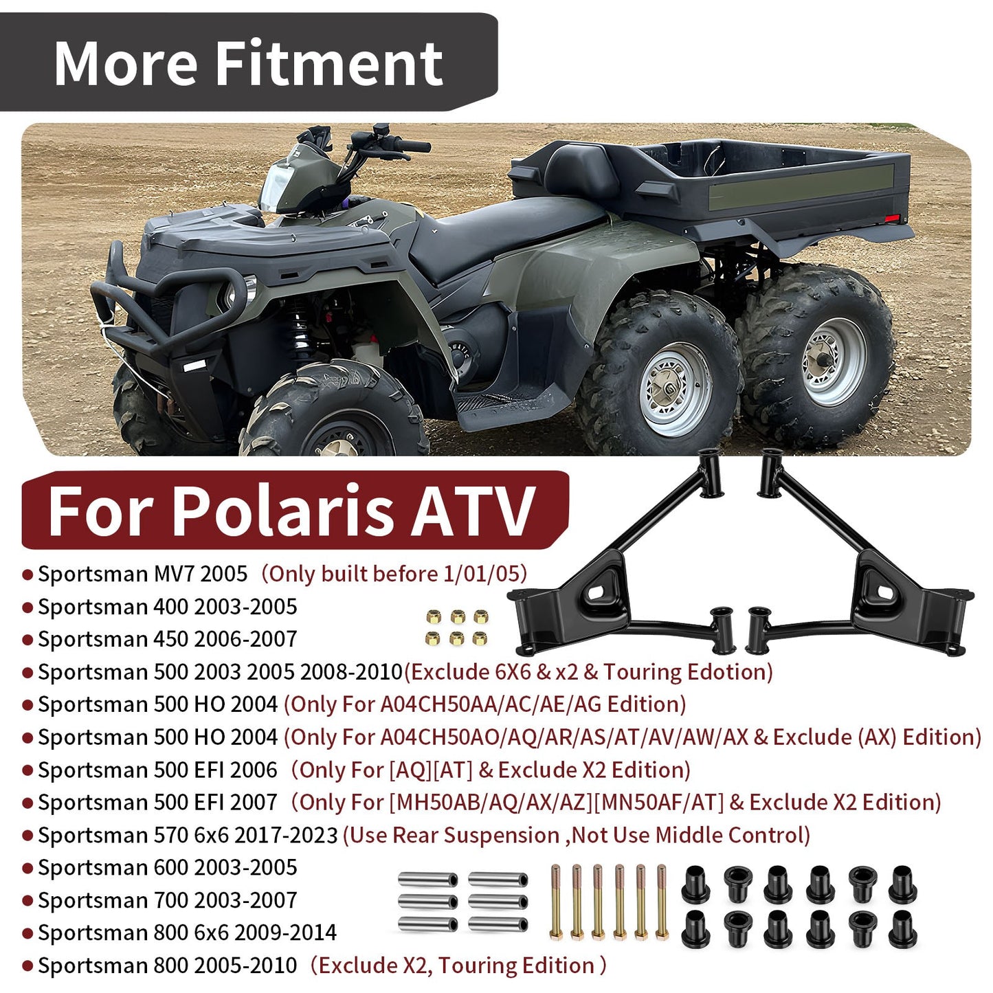 Set of 2 Rear Upper A-Arms with Bushing Kit for Polaris Sportsman 400 (2003–2005)
