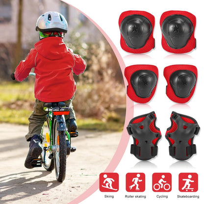 6 Pcs Skateboard Protective Pads for Elbow Knee Support (Red Black)