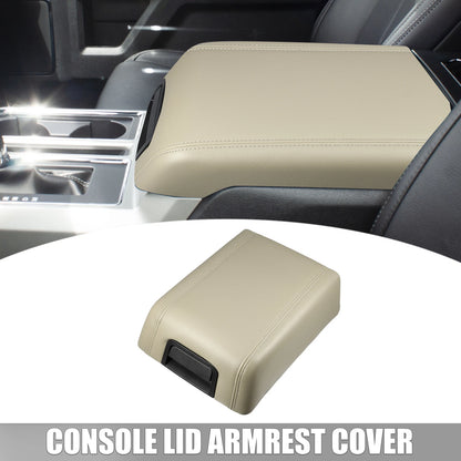 Center Console Lid Armrest Cover for Ford F-150 (2015–2023) Beige Faux Leather