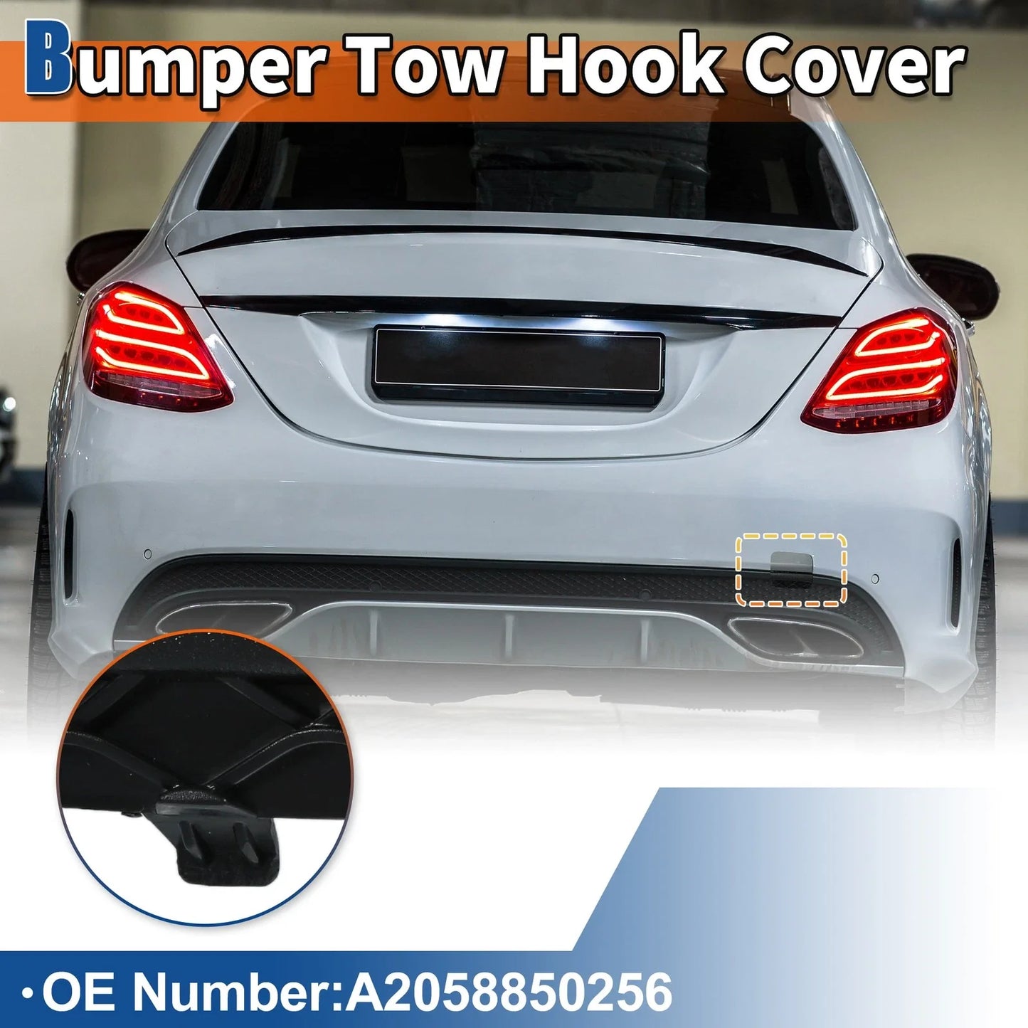 Rear Bumper Tow Hook Cover for Mercedes-Benz W205 (2015-2021) Moon Grey