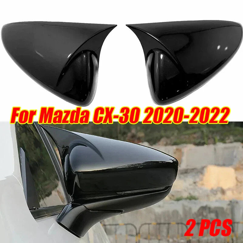 2x / Gloss Black / Ox Horn Mirror Cover Trim for Mazda CX-30 (2020–2022)
