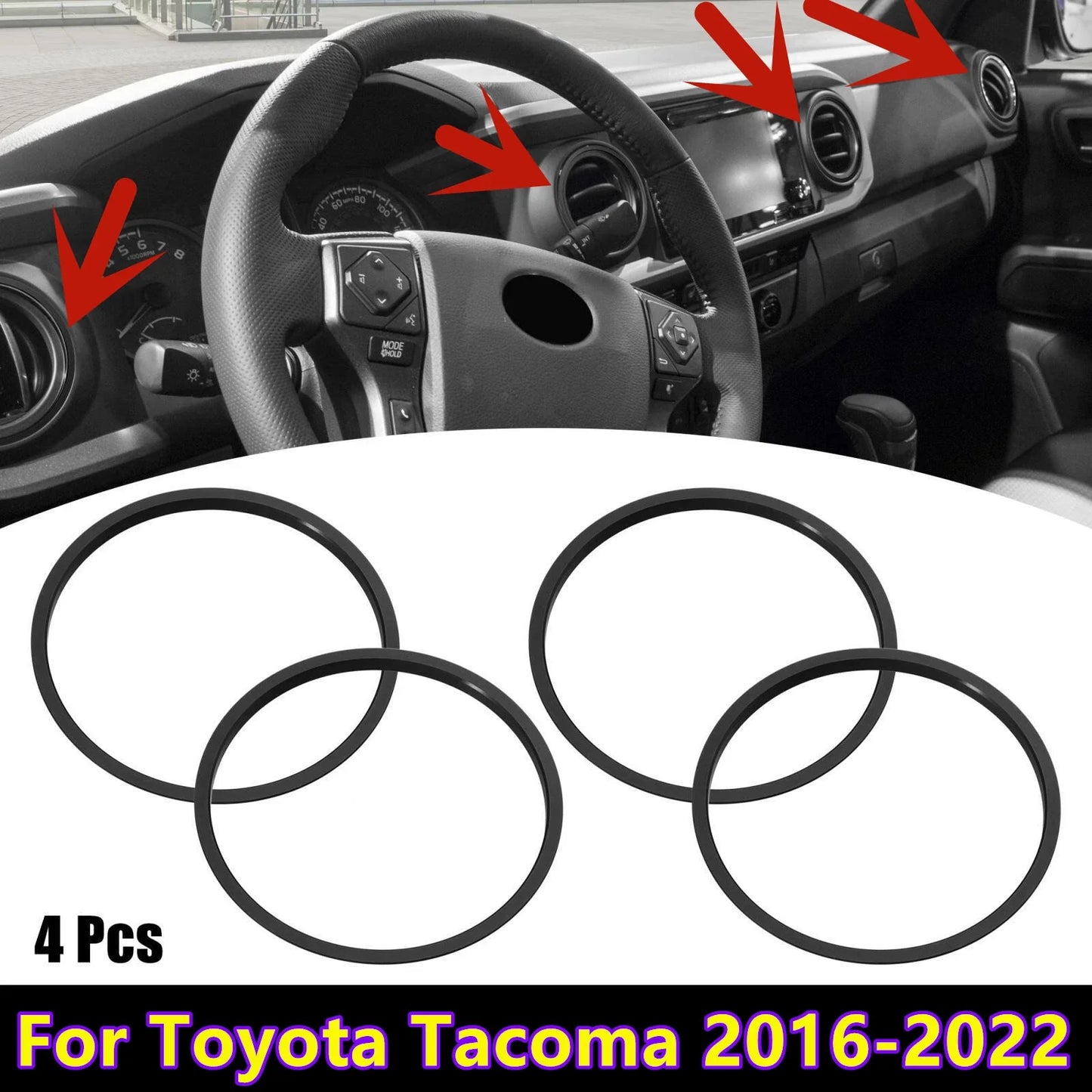 A/C Vent Ring / 4Pcs / Outer Black Trim Ring Covers for Toyota Tacoma (2016–2022)
