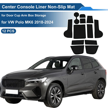 12 Pcs Non-Slip Mat for VW Polo MK6 (2018–2024) PVC Black