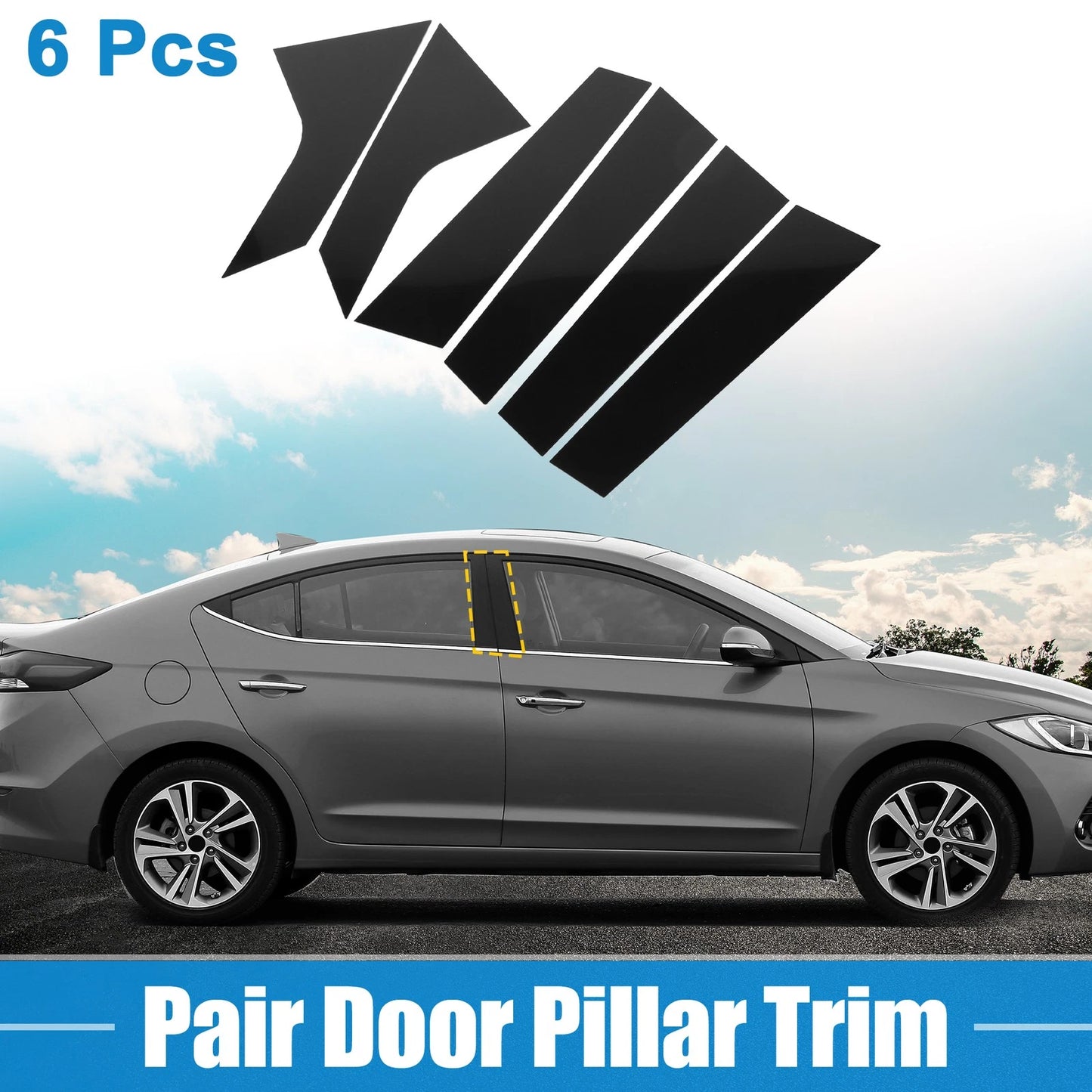Set of 6 Windshield B Pillar Trim Exterior Garnish for Hyundai Elantra (2021–2023)
