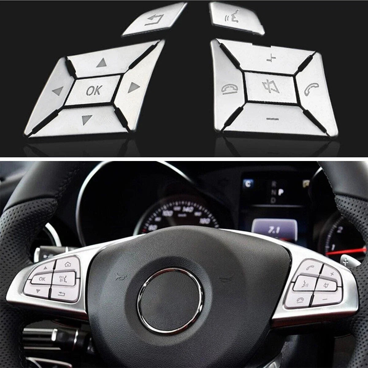 Chrome Steering Wheel Button Cover Trim for Mercedes E-Class W204 (2012–2016)
