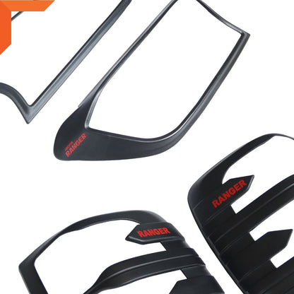 Matte Black Headlight Taillight Covers Trim for Ford Ranger T6 (2015-2021)