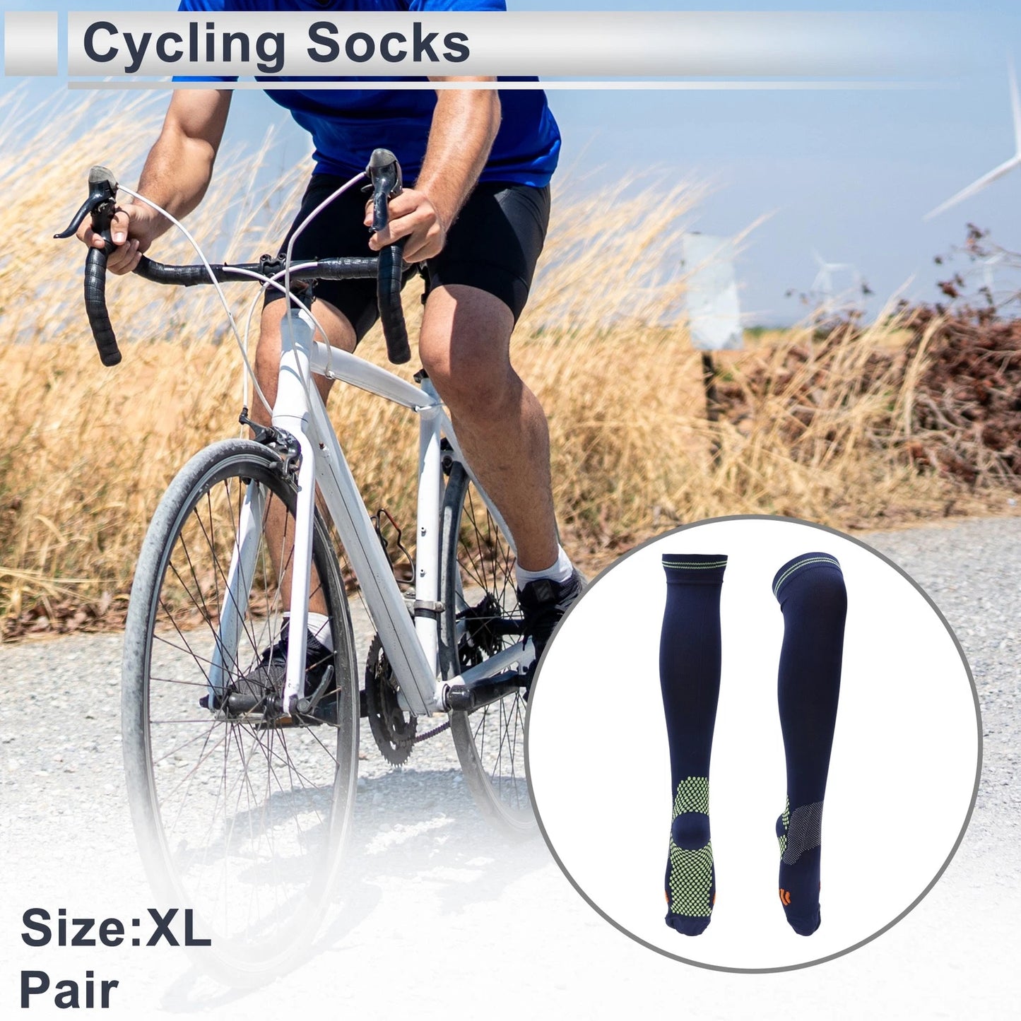 Cycling Socks Anti-Slip Size XL Polka Dot Navy Light Green