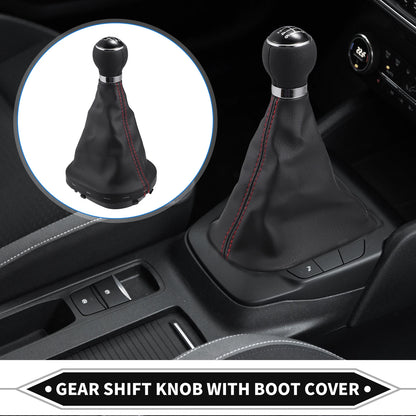 6 Speed Shift Knob with Boot Cover for VW Caddy (2016–2023) Black Red