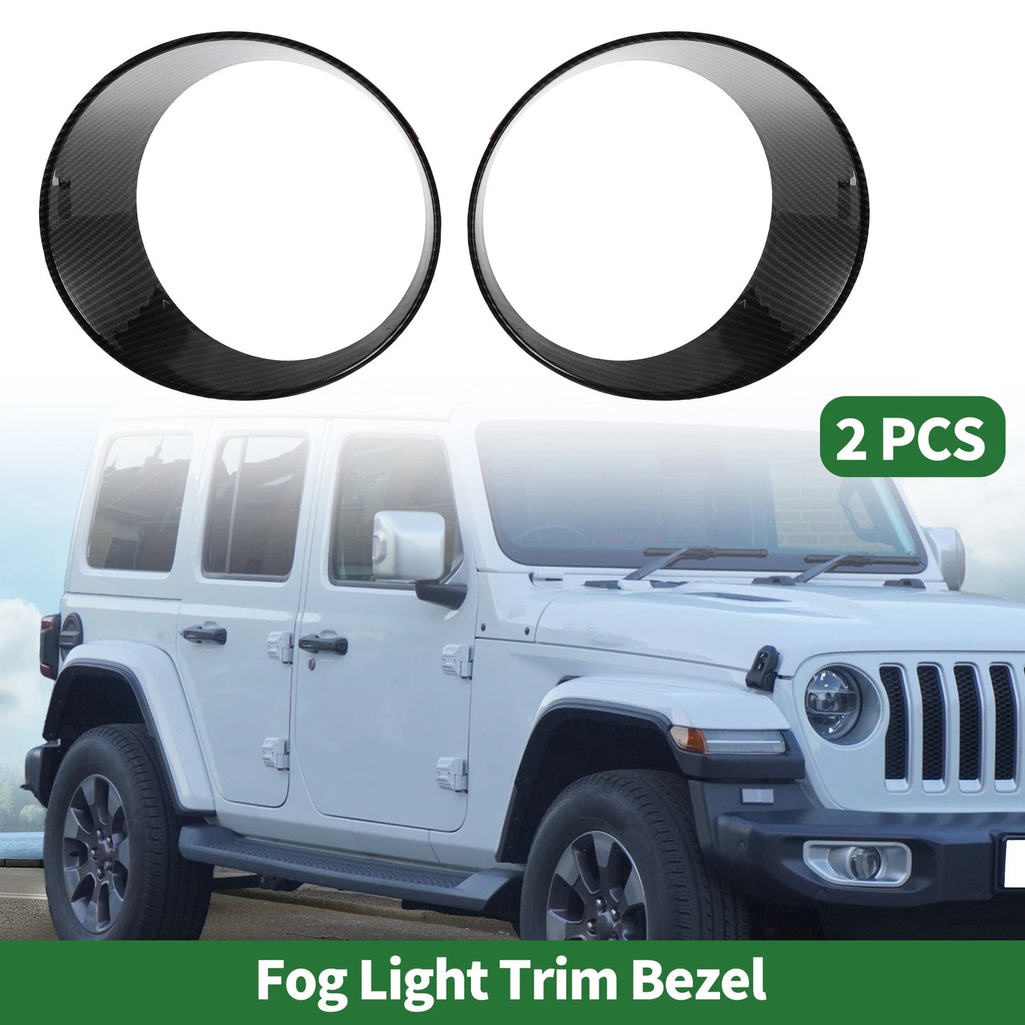 2 Pcs Headlight Trim Bezel for Jeep Wrangler (2024) ABS Carbon Fiber Black