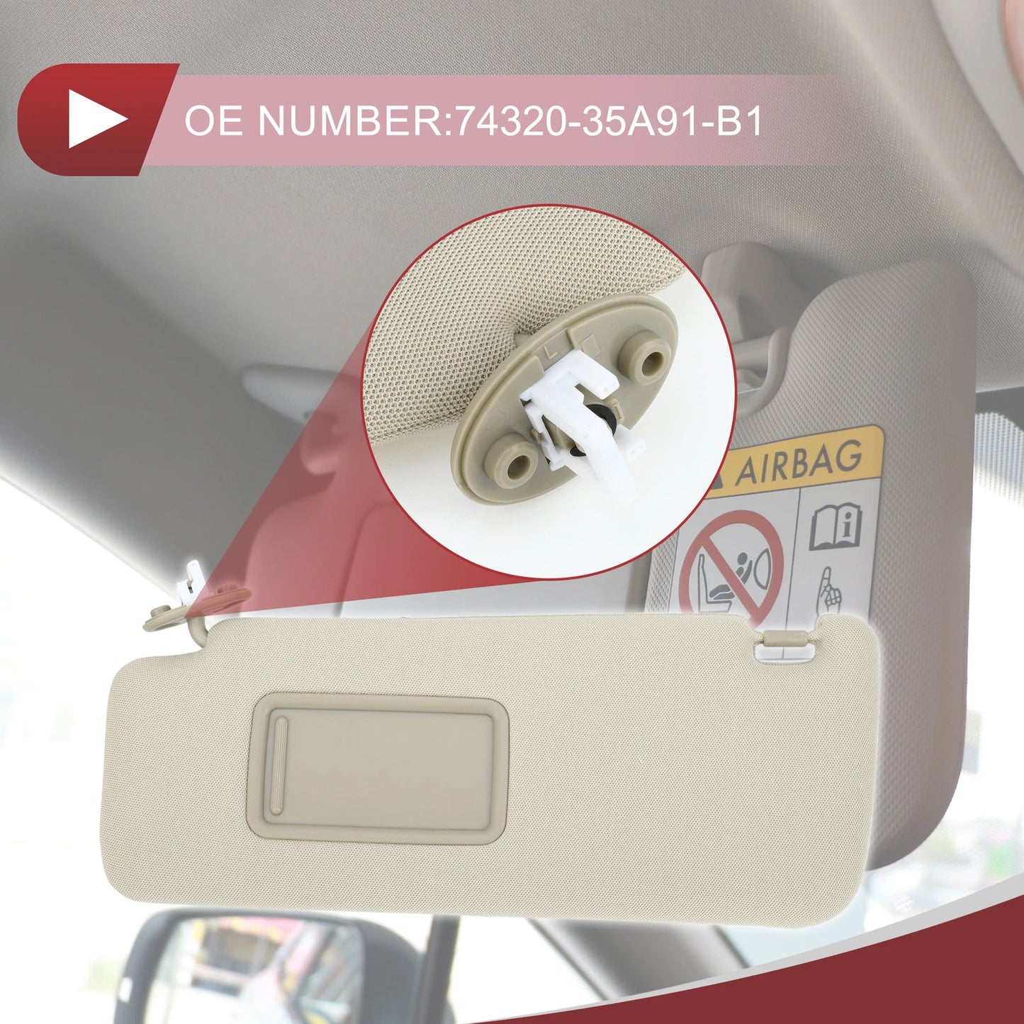 Sun Visor No. 74320-35A91-B1 for Toyota 4Runner (2010–2023) Left Driver Side