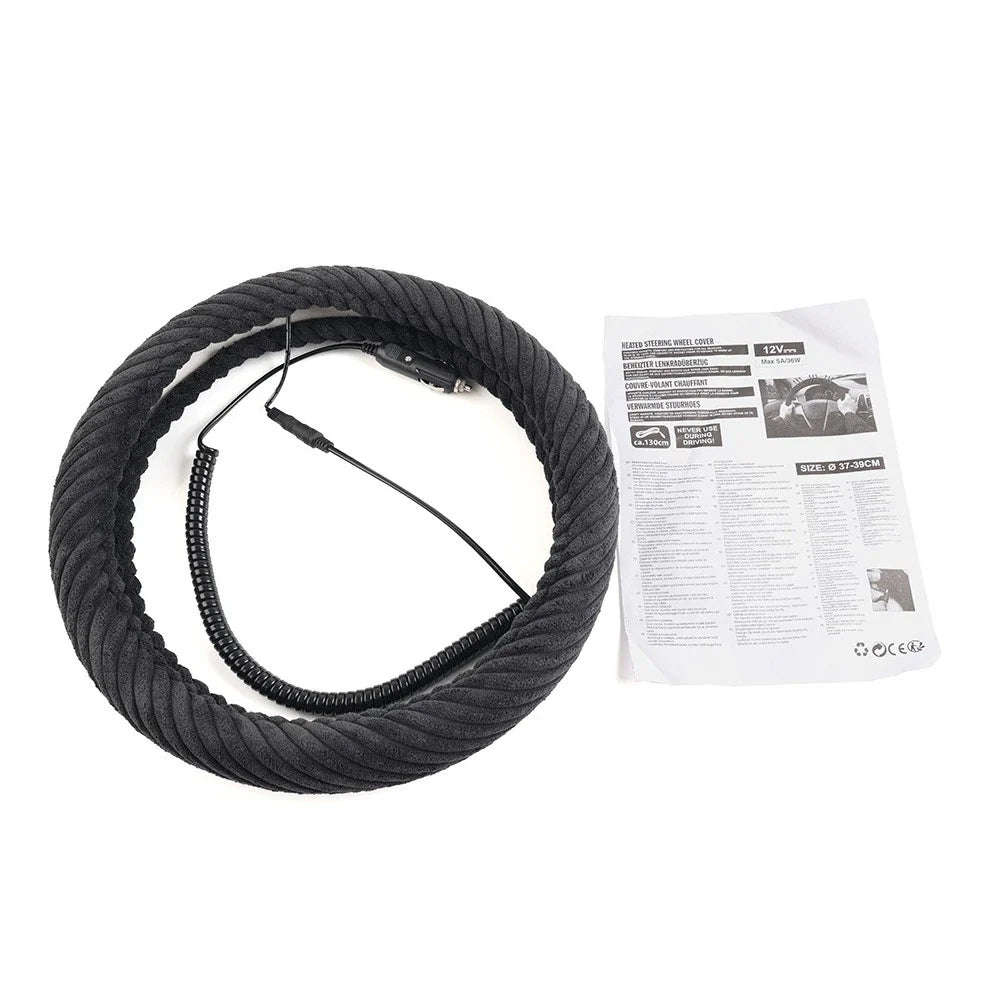 Heated Steering Wheel Cover 14.5-15.5in for Tangle Free Design