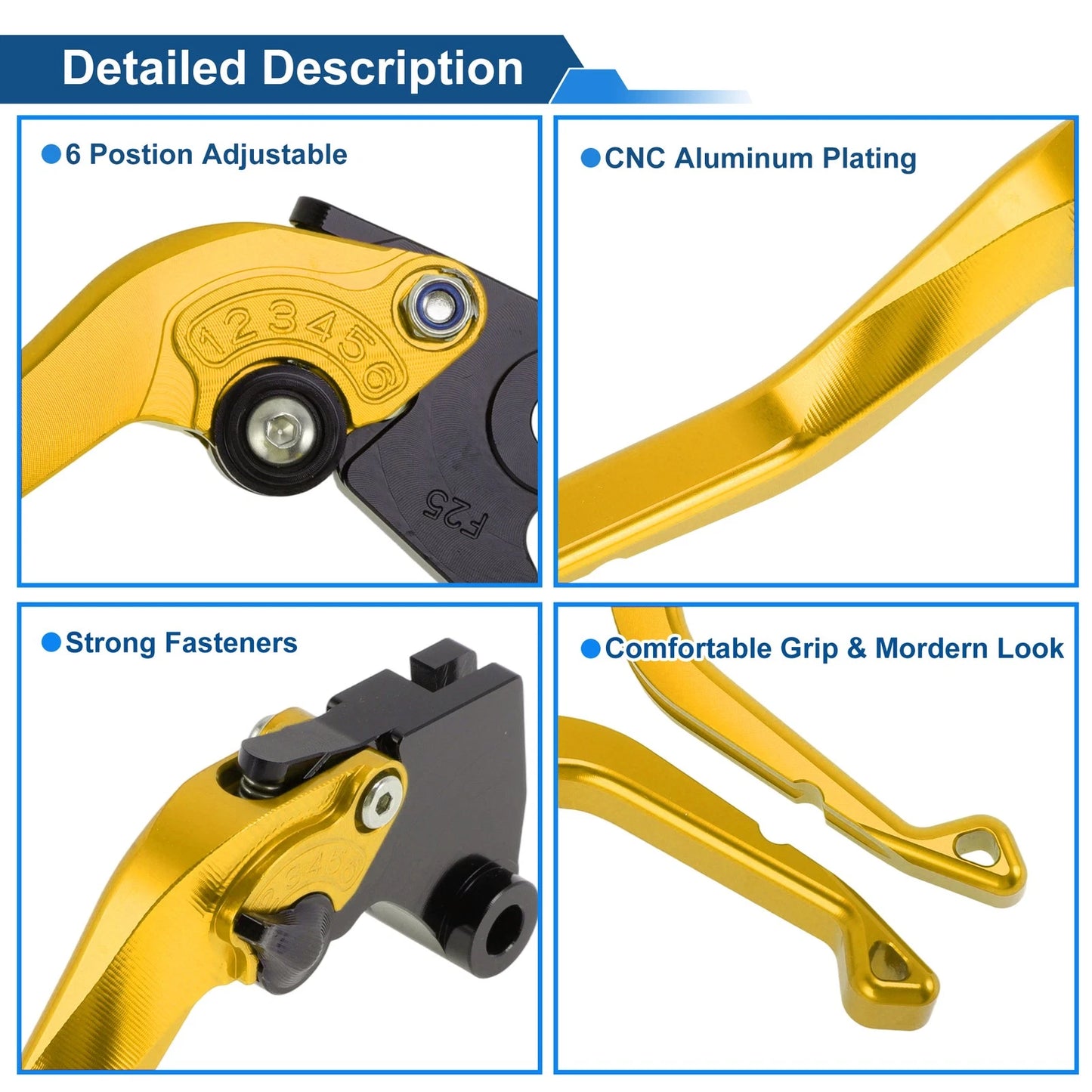 Short Brake Clutch Lever for Kawasaki Ninja 500 (2024–2025) - Solid Yellow 1 Pair