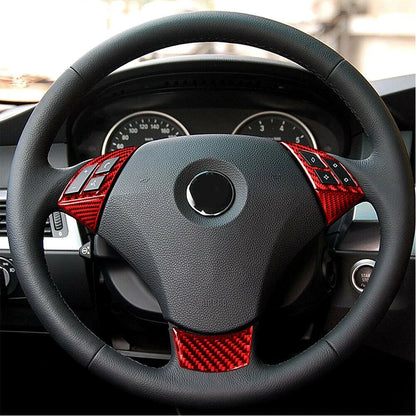 5 x Red Carbon Fiber Steering Wheel Knob Covers for BMW 5 Series E60 E61 (2004-2010)