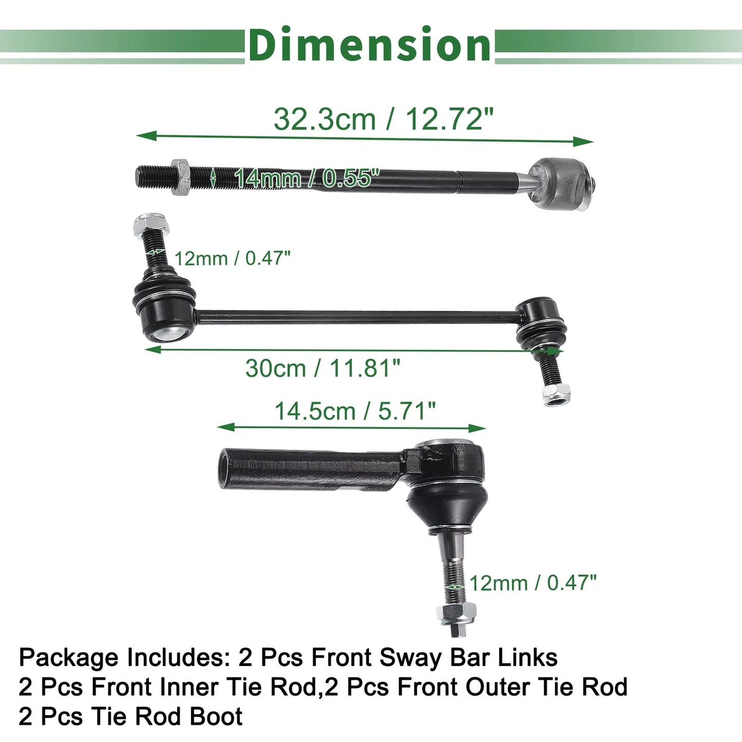 8pcs Front Suspension Kit Tie Rod Ends & Sway Bar Links for Dodge Journey
