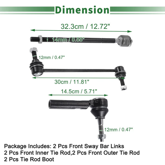 8pcs Front Suspension Kit Tie Rod Ends & Sway Bar Links for Dodge Journey