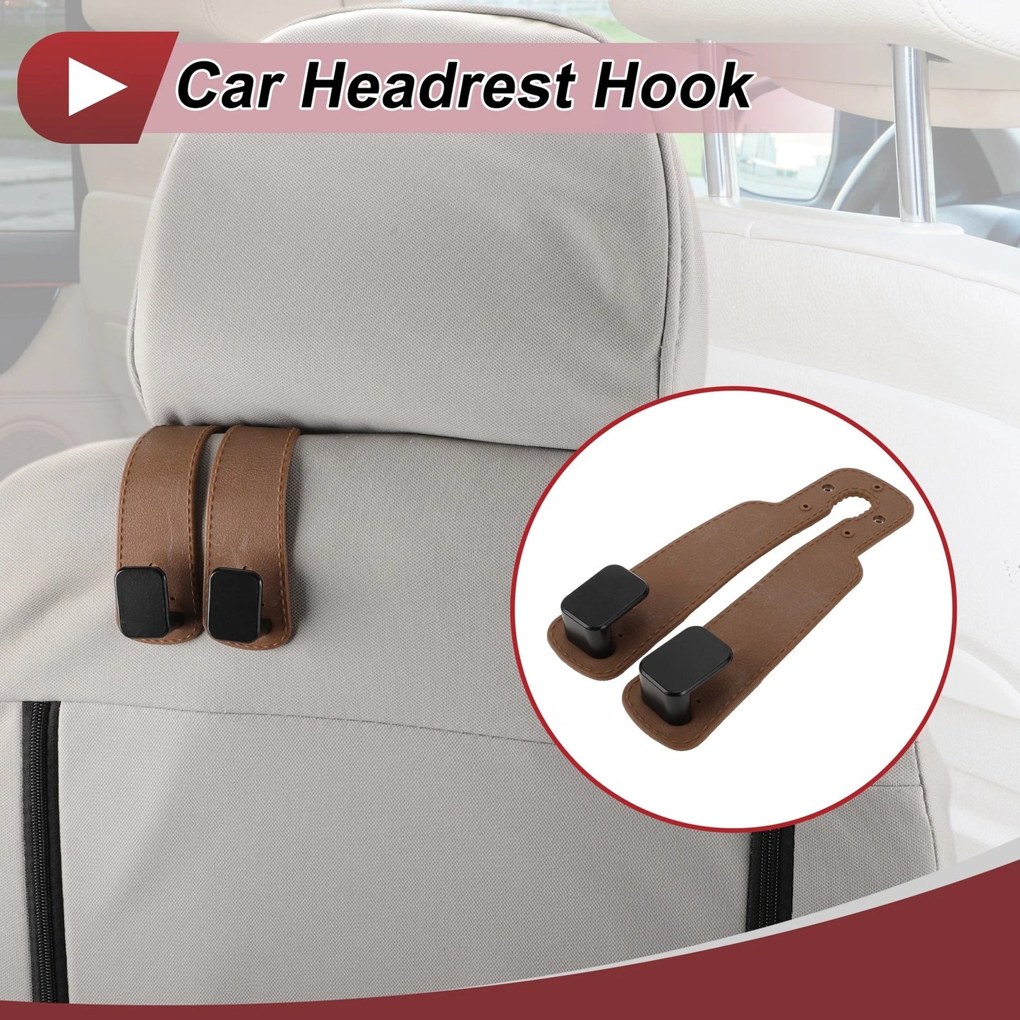 1 Pcs Universal Car Seat Headrest Hooks Organizer - Light Brown