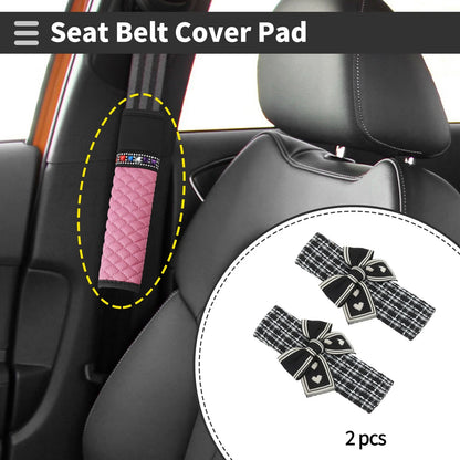 Set of 2 Black White Seat Belt Cover Pads for Universal Fit (23.5cm)