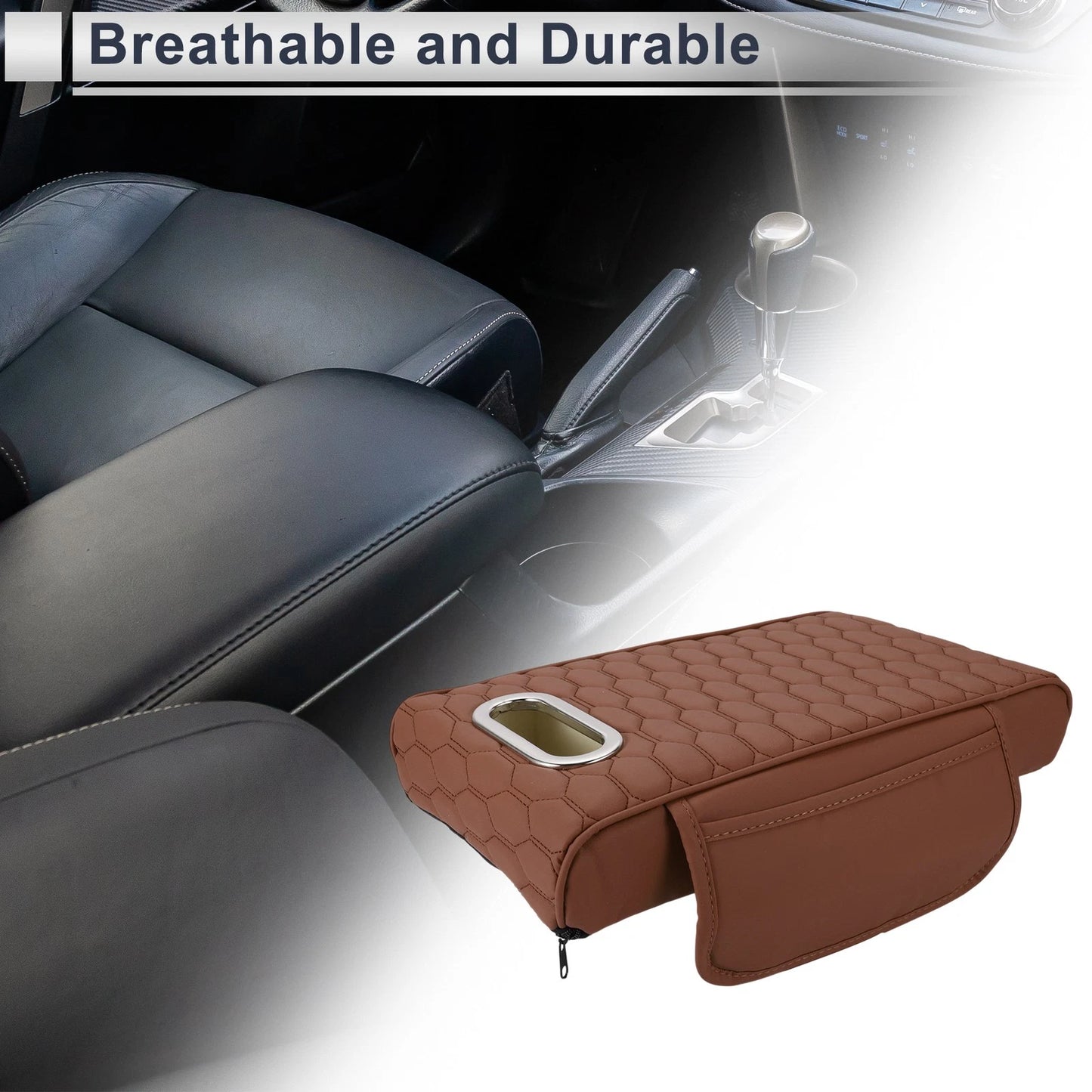 Center Console Cover for Car (13.39"x9.06"x2.36", Light Brown)
