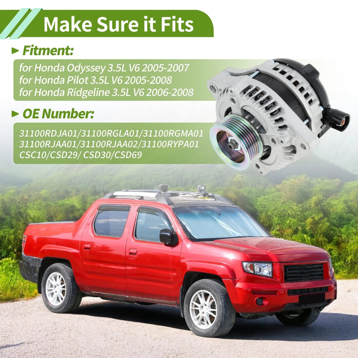 Alternator for Honda Pilot (2005–2008) 130A 12V No. 31100RGLA01