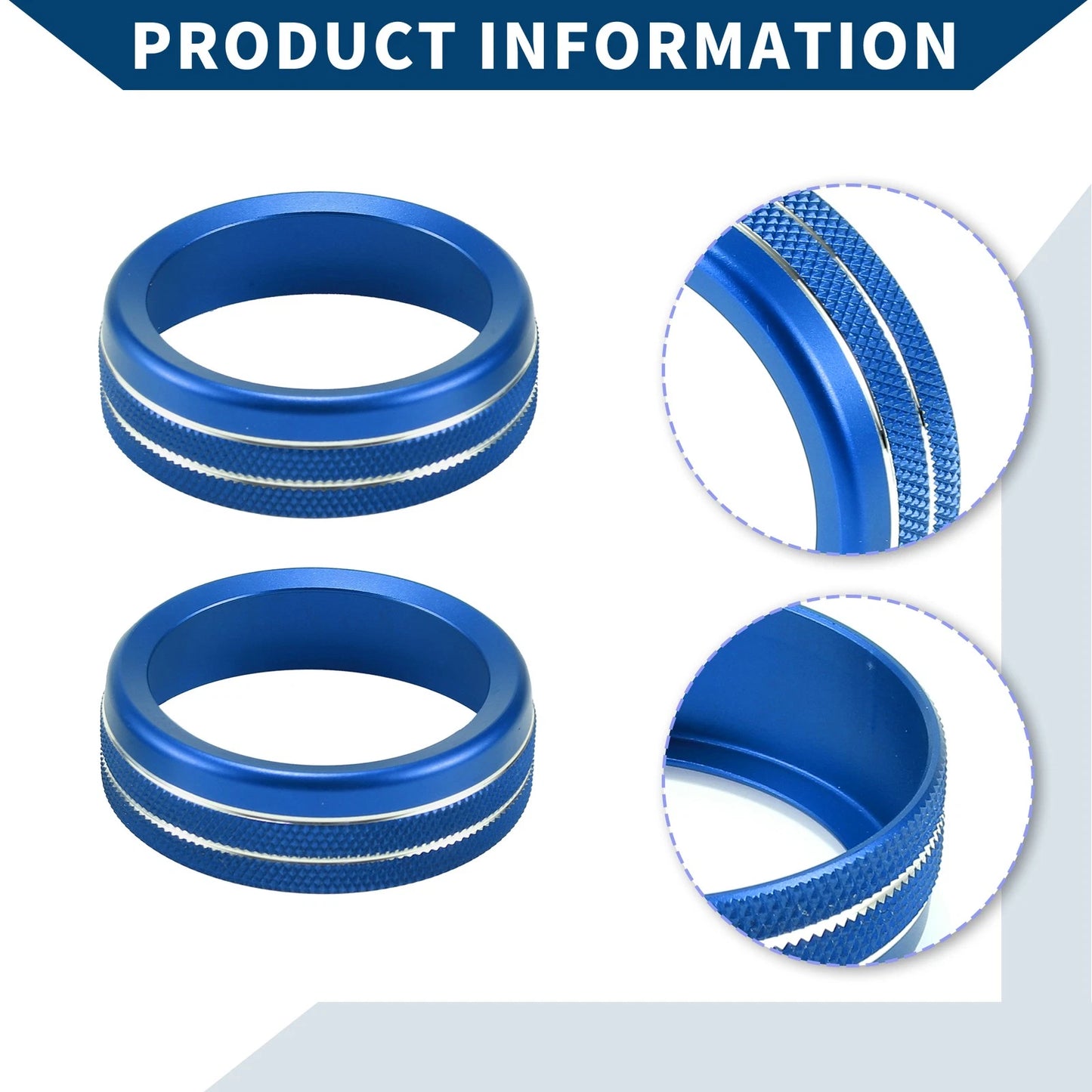 Set of 2 Media Radio Audio Tune Switch Knob Covers for Ford Mustang (2015–2021) Blue
