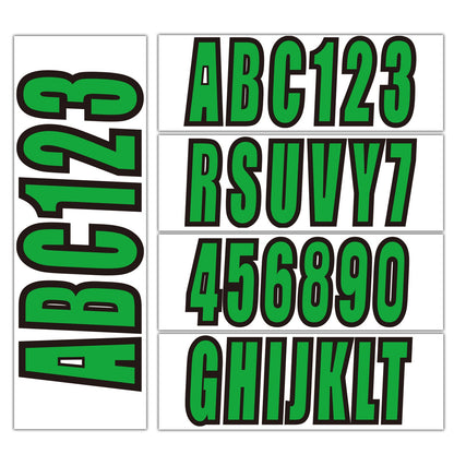 Set of 4 Green Boat Registration Letters and Numbers Decals A-Z & 0-9