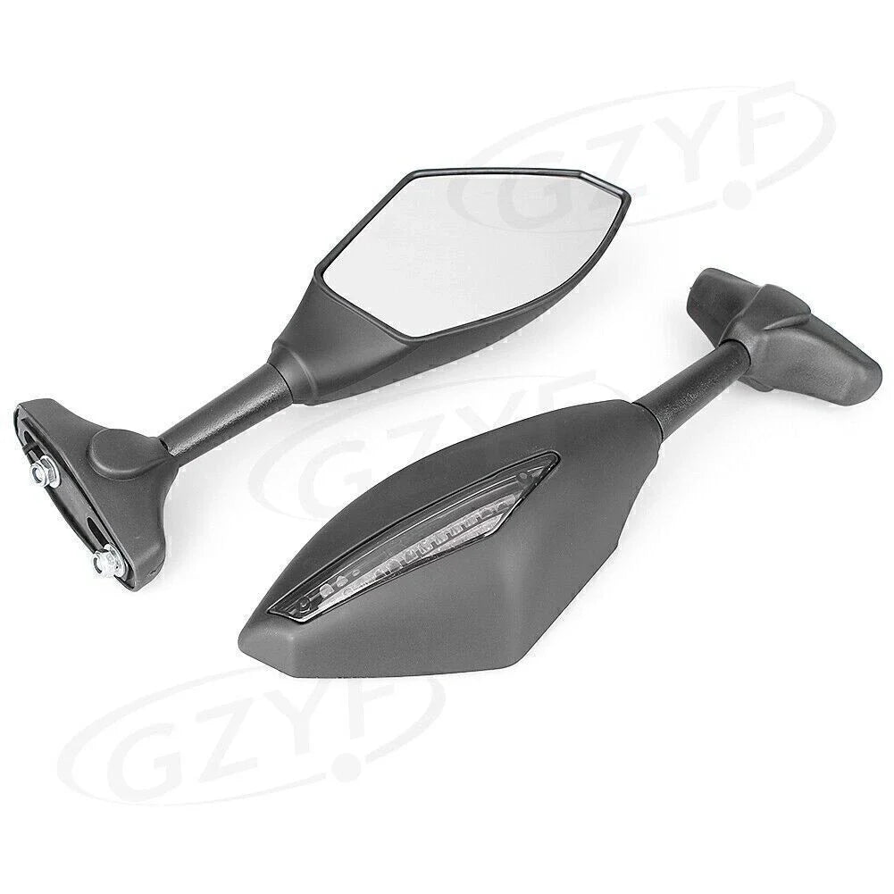 Rearview Mirrors w/ Amber Lights for Kawasaki Suzuki Yamaha Universal
