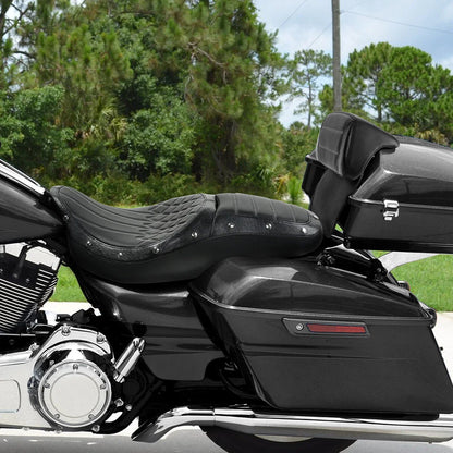 Black Driver Passenger Seat w/ Backrest for Harley Touring Glide (2014-2023)