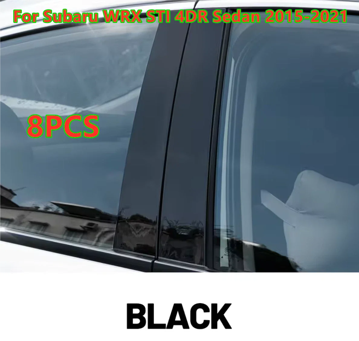 8x Door Pillar Posts Cover Trim Glossy Black for Subaru WRX STI (2015–2021)