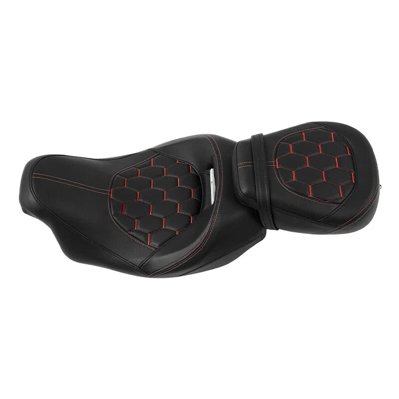 Black Driver Passenger Seat Red Stitching for Harley Touring CVO (2009-2023)