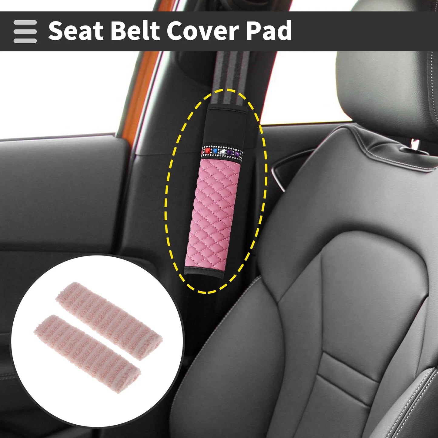 Set of 2 Pink Seat Belt Cover Pads for Universal Fit (26cm)