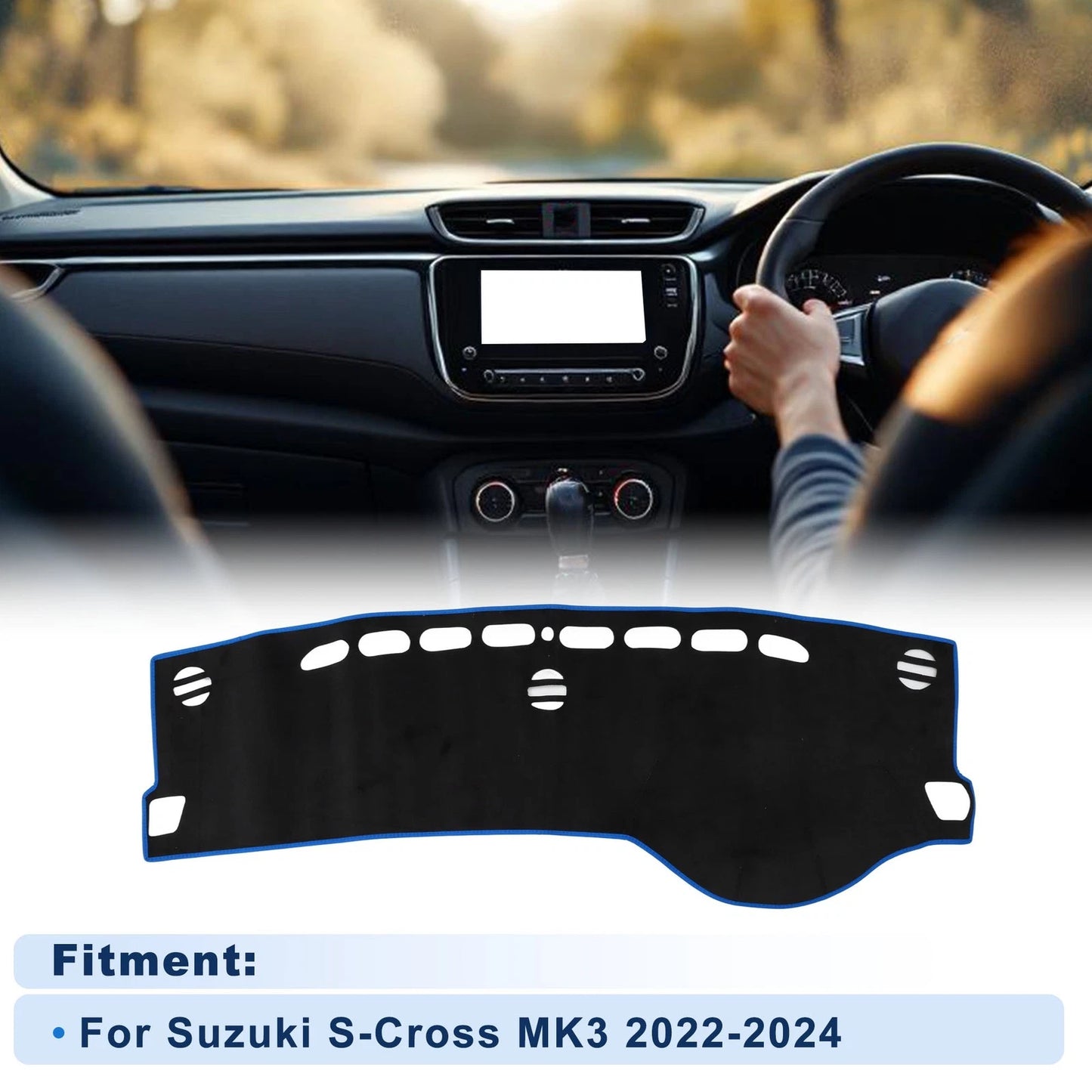 Dash Cover for Suzuki S-Cross MK3 (2022–2024) Flannel Black Blue Edge