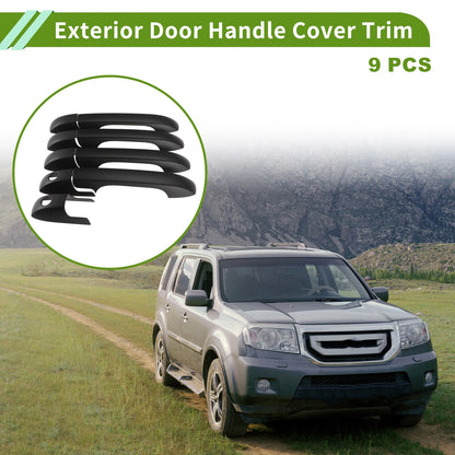 Set of 9 Exterior Door Handle Cover Trim for Honda Pilot (2003–2008) Matte Black