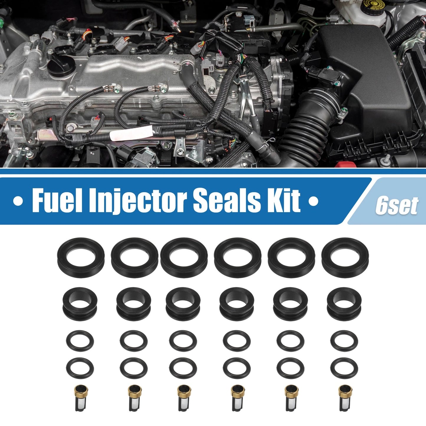 Set of 6 Fuel Injector O Rings Seals for Toyota 4Runner (1996–1998) & Lexus ES300