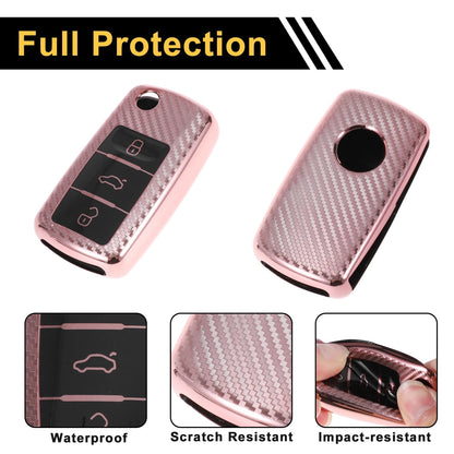 TPU Car Key Case for VW Up (2011–2023) - Rose Gold Tone Stripes