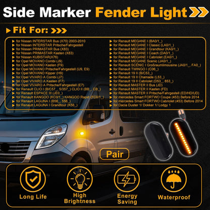 Side Marker Fender Light for Nissan Interstar Bus (2003–2010) Smoked Lens 1 Pair
