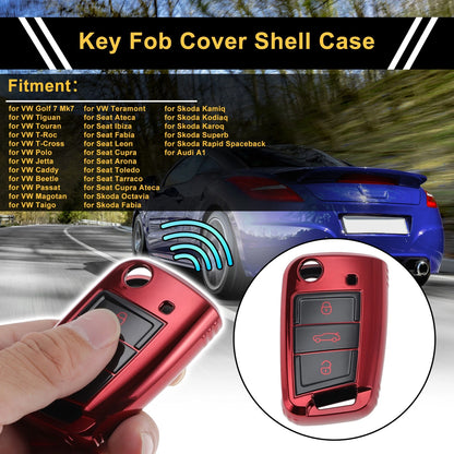 Car Key Case for VW Golf 7 Mk7 Tiguan Touran T-Roc T-Cross Polo (2013–2023) - 3 Buttons