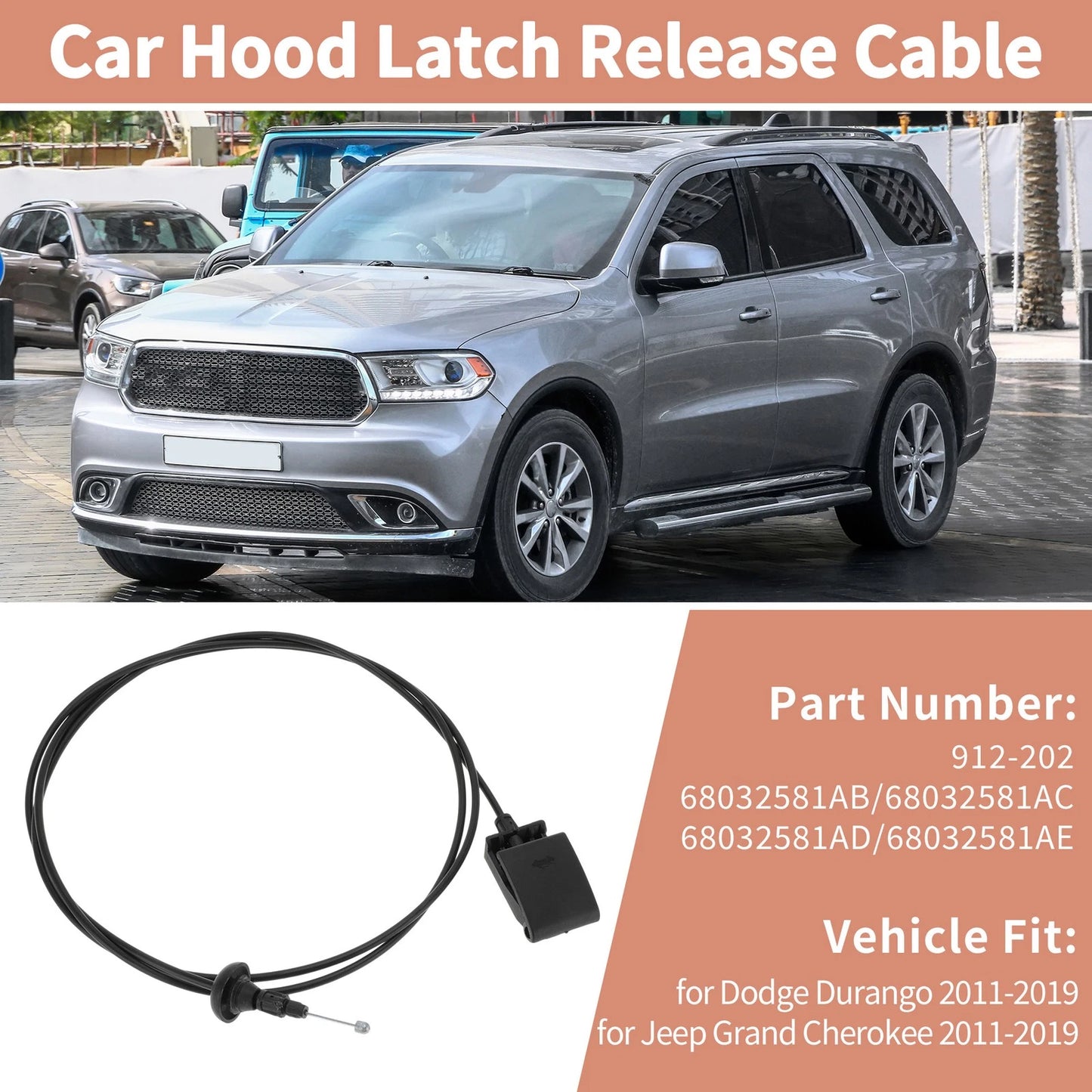 Hood Release Cable for Dodge Durango, Jeep Grand Cherokee (68032581AB)