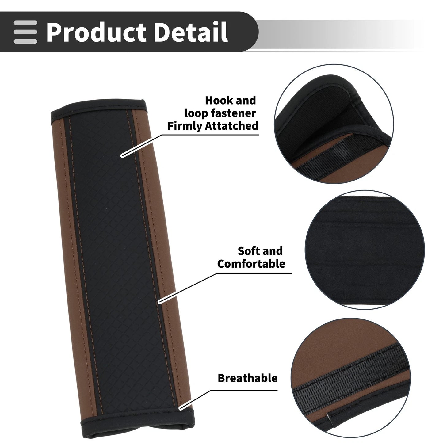 Set of 2 Faux Leather Seat Belt Cover Pads for Universal Fit (24cm)