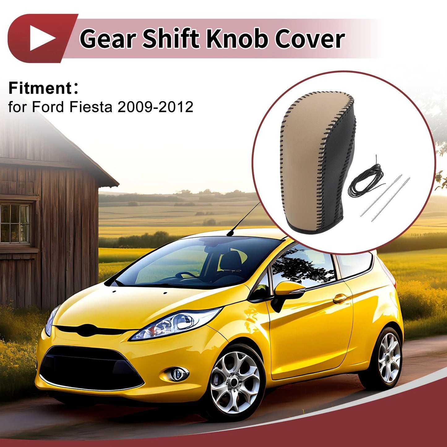 Gear Shift Knob Cover for Ford Fiesta (2011–2019) Beige Faux Leather