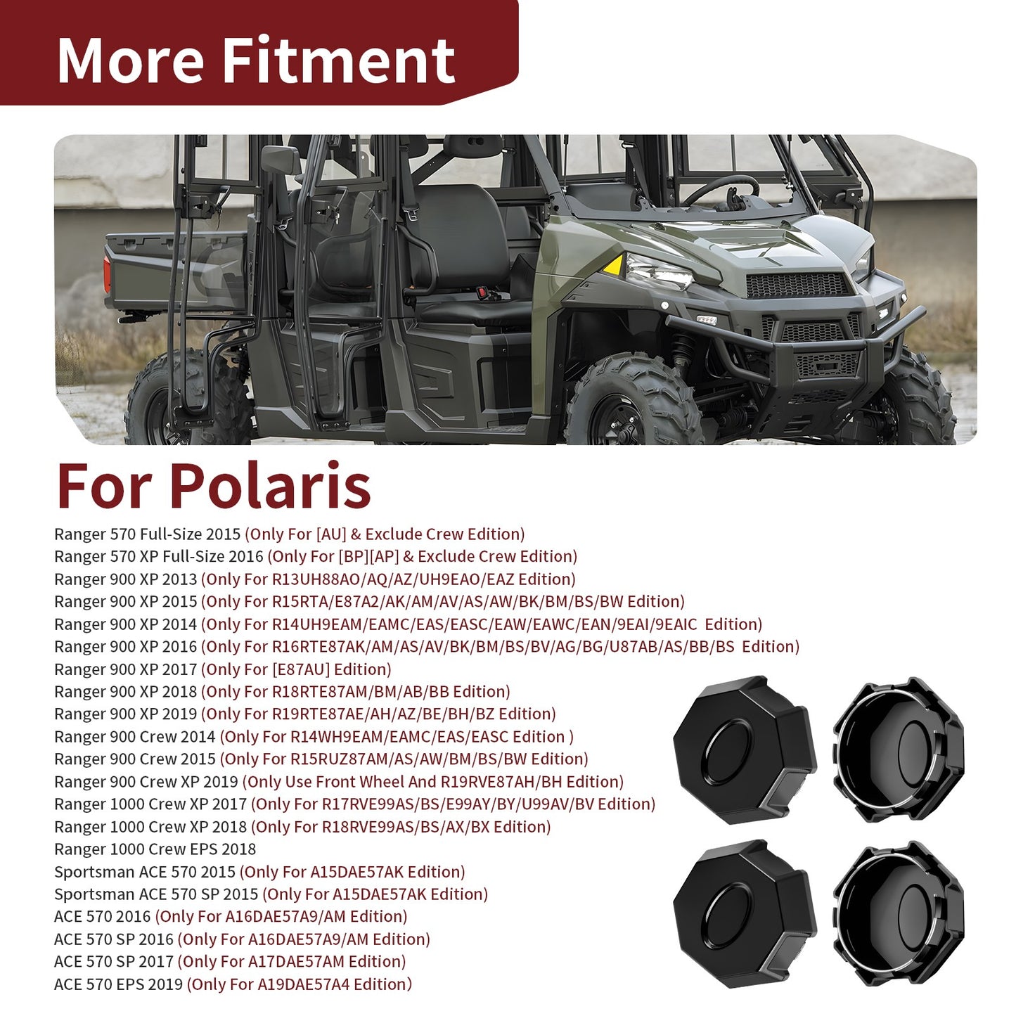 Set of 4 Wheel Rim Caps for Polaris Ranger XP 900 (2013–2019)