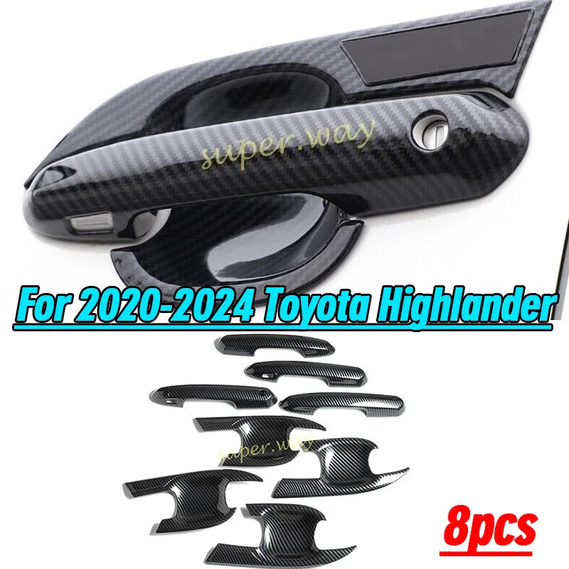 ABS Carbon Fiber Door Handle Bowl Cup Covers for Toyota Highlander (2020–2024)