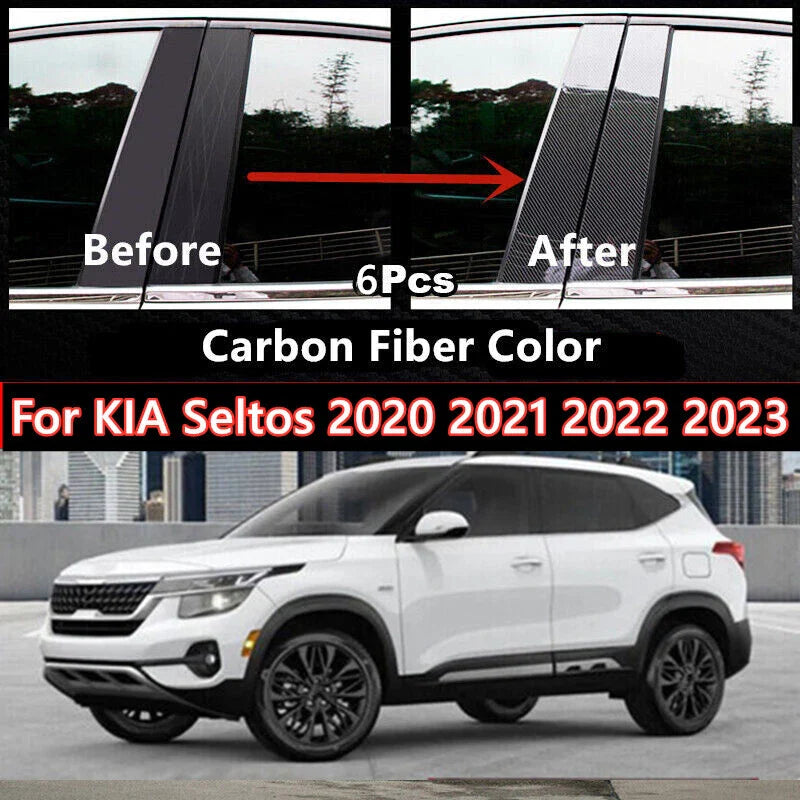 Carbon Fiber Pillar Posts Door Trim Covers for KIA Seltos (2020–2023)